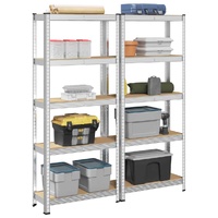 5-Layer Storage Shelves 2 pcs Silver Steel&Engineered Wood
