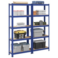 5-Layer Storage Shelves 2 pcs Blue Steel&Engineered Wood
