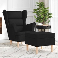 Armchair with Footstool Black Fabric