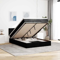 Ottoman Bed with Mattress & LEDs Black Queen Fabric