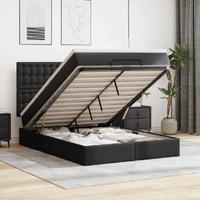 Ottoman Bed with Mattress & LEDs Black Double Faux Leather