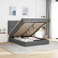 Ottoman Bed with Mattress & LEDs Dark Grey Queen Fabric
