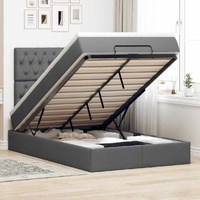 Ottoman Bed with Mattress & LEDs Dark Grey King Single Fabric