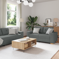 3 Piece Sofa Set with Cushions - Dark Grey Fabric