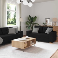 3-Piece Sofa Set with Cushions - Black Fabric