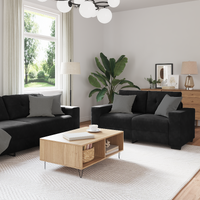 3 Piece Sofa Set with Cushions Black Velvet