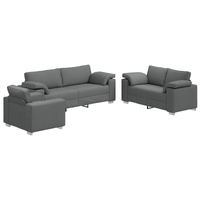 3 Piece Sofa Set with Cushions - Dark Grey Fabric