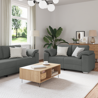 2-Piece Sofa Set with Cushions - Dark Grey Fabric