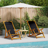 Beach Chair with Cushion Folding 2 pcs Brown Solid Acacia Wood