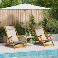 Folding Beach Chairs 2 Pack Light Grey Solid Wood Acacia & Textilene