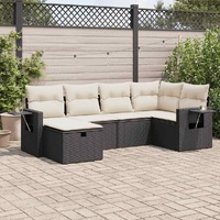 6 Piece Garden Sofa Set with Cushions Black Poly Rattan