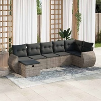 7 Piece Garden Sofa Set with Cushions Grey Poly Rattan