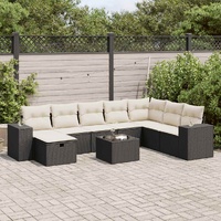 9 Piece Garden Sofa Set with Cushions Black Poly Rattan