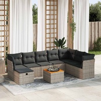 9 Piece Garden Sofa Set with Cushions Grey Poly Rattan