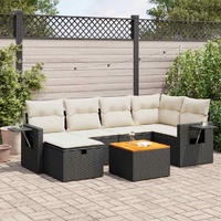 7 Piece Garden Sofa Set with Cushions Black Poly Rattan