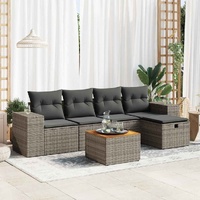 6 Piece Garden Sofa Set with Cushions Grey Poly Rattan