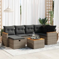 7 Piece Garden Sofa Set with Cushions Grey Poly Rattan