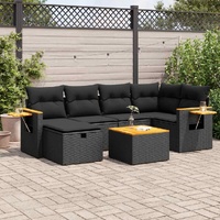 7 Piece Garden Sofa Set with Cushions Black Poly Rattan