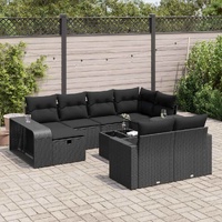 11 Piece Garden Sofa Set with Cushions Black Poly Rattan
