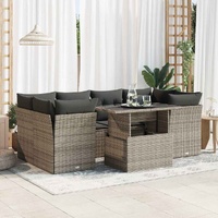 7 Piece Garden Sofa Set with Cushions Grey Poly Rattan