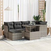7 Piece Garden Sofa Set with Cushions Grey Poly Rattan