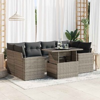 7 Piece Garden Sofa Set with Cushions Grey Poly Rattan