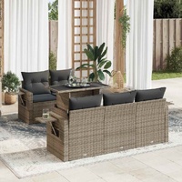 6 Piece Garden Sofa Set with Cushions Grey Poly Rattan