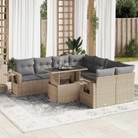 9 Piece Garden Sofa Set with Cushions Beige Poly Rattan
