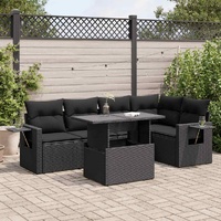 6 Piece Garden Sofa Set with Cushions Black Poly Rattan