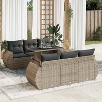 7 Piece Garden Sofa Set with Cushions Grey Poly Rattan