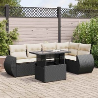 6 Piece Garden Sofa Set with Cushions Black Poly Rattan