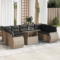 10 Piece Garden Sofa Set with Cushions Grey Poly Rattan