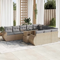 11 Piece Garden Sofa Set with Cushions Beige Poly Rattan