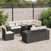 9 Piece Garden Sofa Set with Cushions Black Poly Rattan