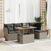 6 Piece Garden Sofa Set with Cushions Grey Poly Rattan