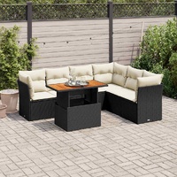 7 Piece Garden Sofa Set with Cushions Black Poly Rattan