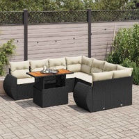 9 Piece Garden Sofa Set with Cushions Black Poly Rattan