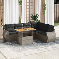 7 Piece Garden Sofa Set with Cushions Grey Poly Rattan