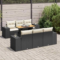 7 Piece Garden Sofa Set with Cushions Black Poly Rattan