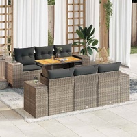 7 Piece Garden Sofa Set with Cushions Grey Poly Rattan