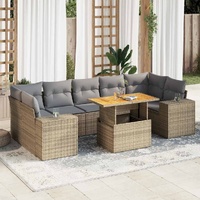 8 Piece Garden Sofa Set with Cushions Beige Poly Rattan