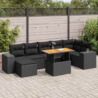 8 Piece Garden Sofa Set with Cushions Black Poly Rattan