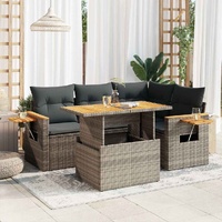 4 Piece Garden Sofa Set with Cushions Grey Poly Rattan Acacia