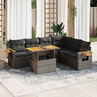 6 Piece Garden Sofa Set with Cushions Grey Poly Rattan Acacia