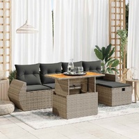 6 Piece Garden Sofa Set with Cushions Grey Poly Rattan Acacia