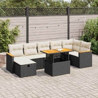 5 Piece Garden Sofa Set with Cushions Black Poly Rattan