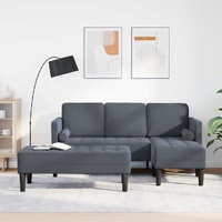 Garden Sofa with Bench and Cushions L-Shaped Dark Grey Velvet