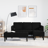 Garden Sofa with Bench and Cushions L-Shaped Black Velvet