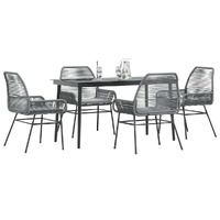 5 Piece Garden Dining Set with Cushions Grey Poly Rattan Glass