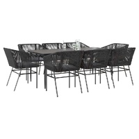9 Piece Garden Dining Set with Cushions Black Poly Rattan Glass